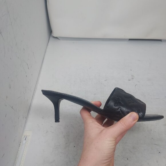 LOUIS VUITTON LV Monogram Black Embossed Revival Heel Sandal - Picture 4 of 12